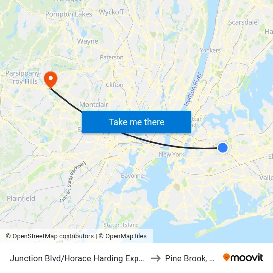 Junction Blvd/Horace Harding Expwy to Pine Brook, NJ map