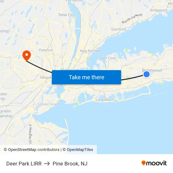 Deer Park LIRR to Pine Brook, NJ map
