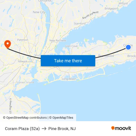 Coram Plaza (52a) to Pine Brook, NJ map