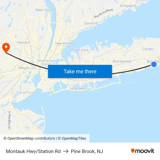 Montauk Hwy/Station Rd to Pine Brook, NJ map