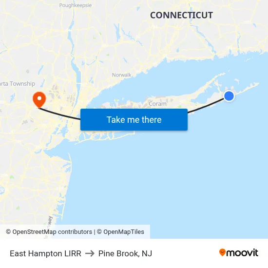 East Hampton LIRR to Pine Brook, NJ map