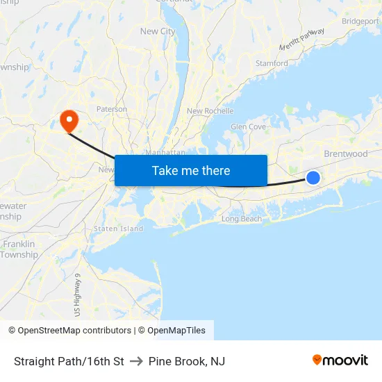 Straight Path/16th St to Pine Brook, NJ map