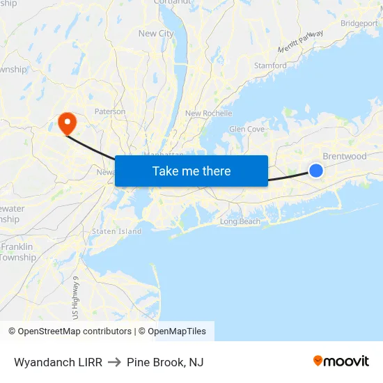 Wyandanch LIRR to Pine Brook, NJ map