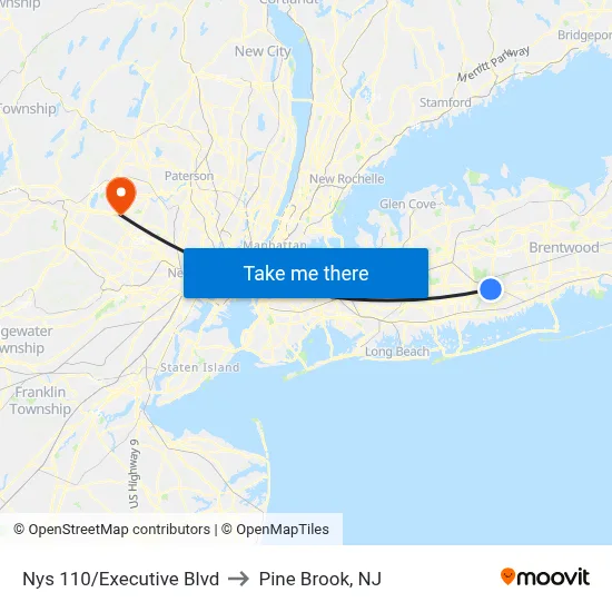 Nys 110/Executive Blvd to Pine Brook, NJ map