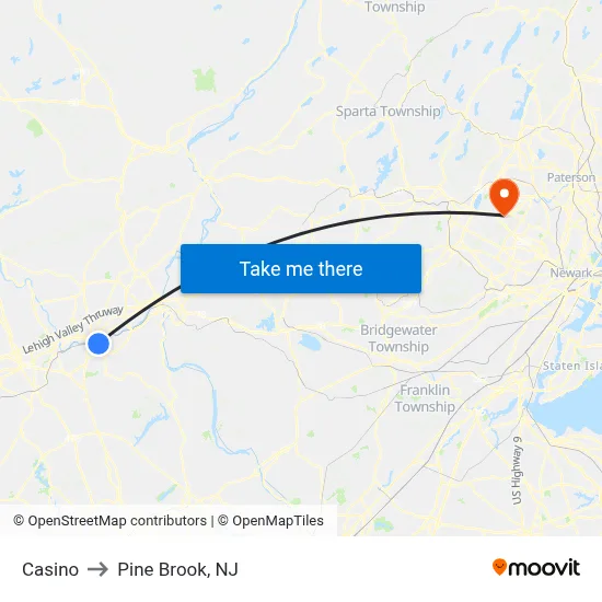 Casino to Pine Brook, NJ map