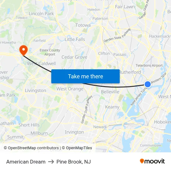 American Dream to Pine Brook, NJ map