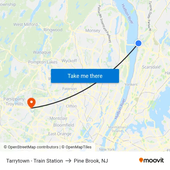 Tarrytown - Train Station to Pine Brook, NJ map
