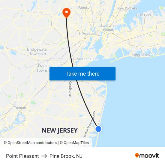 Point Pleasant to Pine Brook, NJ map
