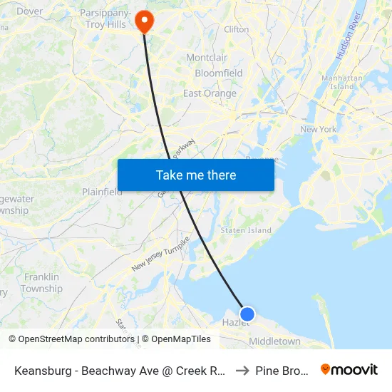 Keansburg -  Beachway Ave @ Creek Rd (Northbound) to Pine Brook, NJ map