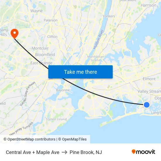 Central Ave + Maple Ave to Pine Brook, NJ map