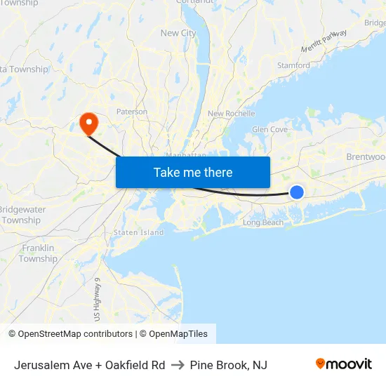 Jerusalem Ave + Oakfield Rd to Pine Brook, NJ map