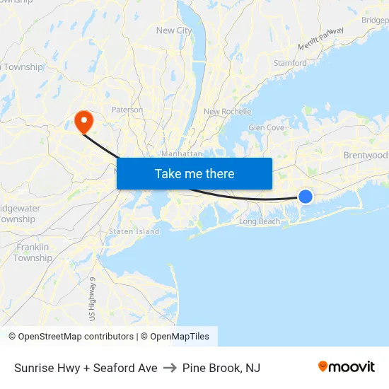 Sunrise Hwy + Seaford Ave to Pine Brook, NJ map