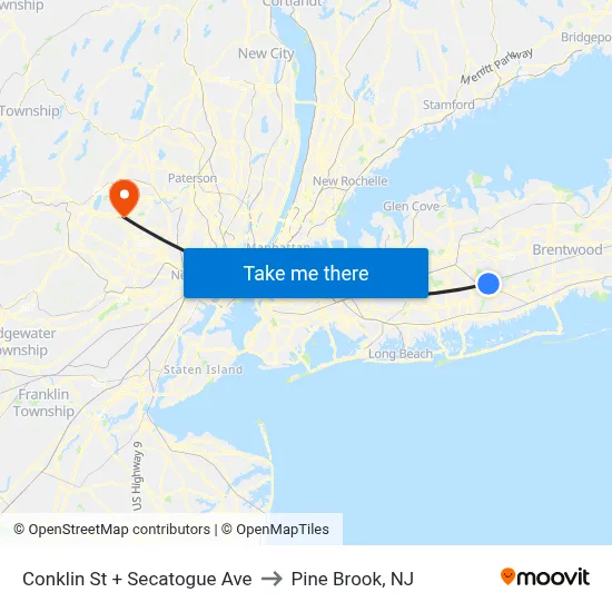 Conklin St + Secatogue Ave to Pine Brook, NJ map