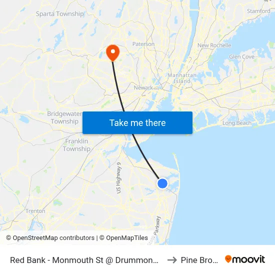 Red Bank - Monmouth St @ Drummond Pl (Southbound) to Pine Brook, NJ map