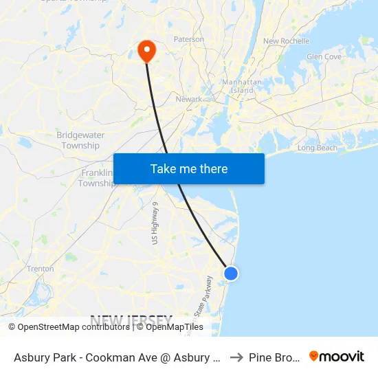 Asbury Park - Cookman Ave @ Asbury Ave (Southbound) to Pine Brook, NJ map
