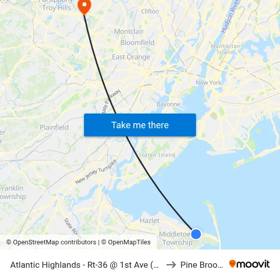 Atlantic Highlands - Rt-36 @ 1st Ave (Northbound) to Pine Brook, NJ map