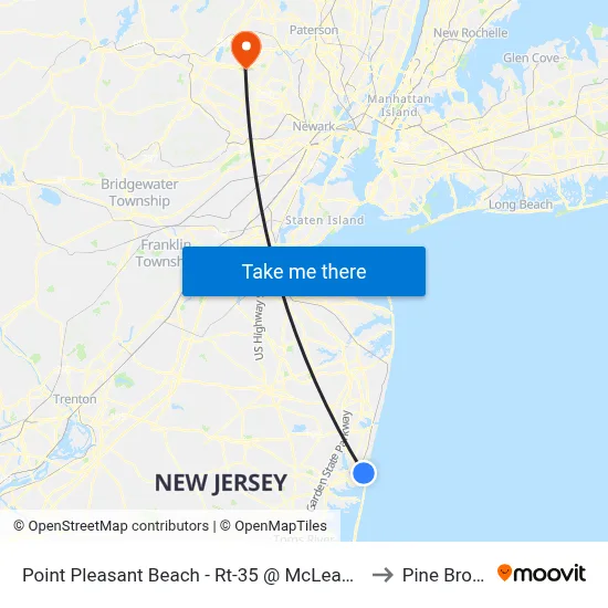Point Pleasant Beach - Rt-35 @ McLean Ave (Northbound) to Pine Brook, NJ map
