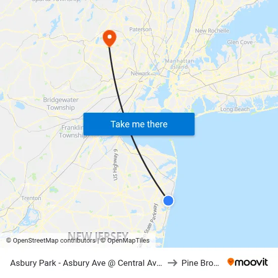 Asbury Park - Asbury Ave @ Central Ave (Northbound) to Pine Brook, NJ map