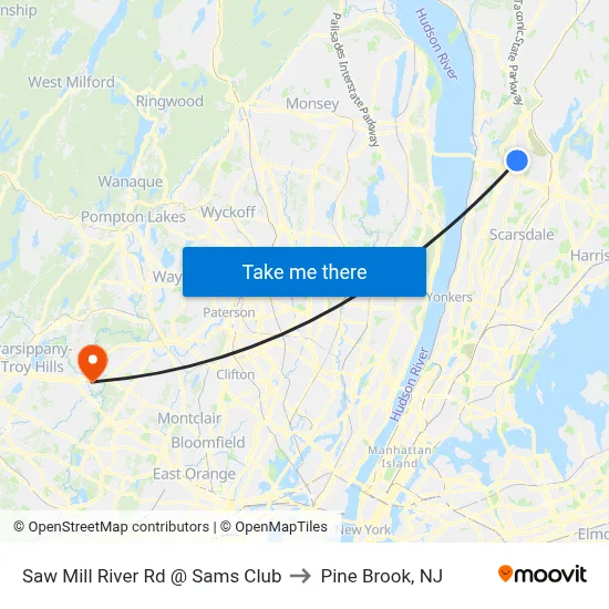 Saw Mill River Rd @ Sams Club to Pine Brook, NJ map