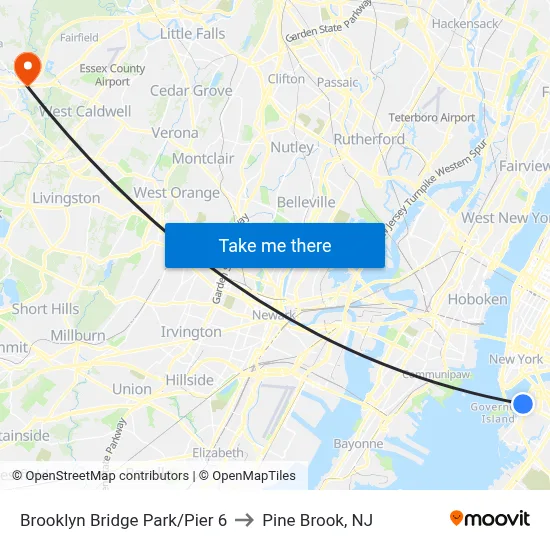 Brooklyn Bridge Park/Pier 6 to Pine Brook, NJ map