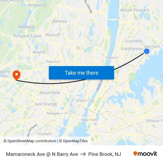 Mamaroneck Ave @ N Barry Ave to Pine Brook, NJ map