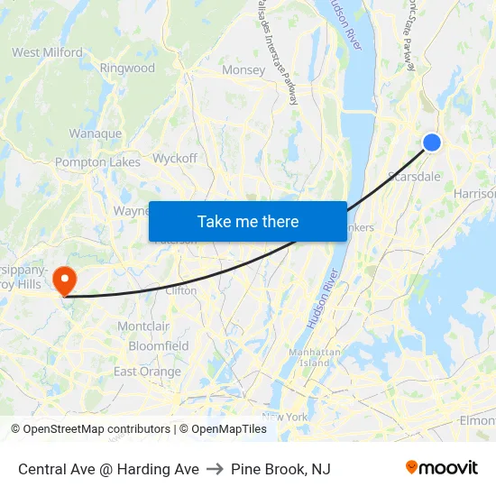 Central Ave @ Harding Ave to Pine Brook, NJ map