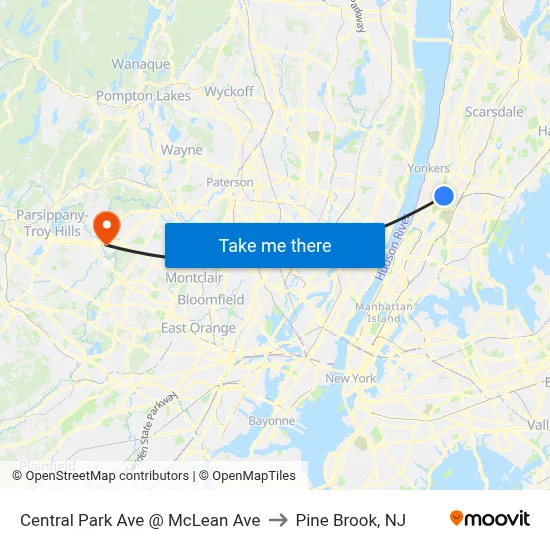 Central Park Ave @ McLean Ave to Pine Brook, NJ map