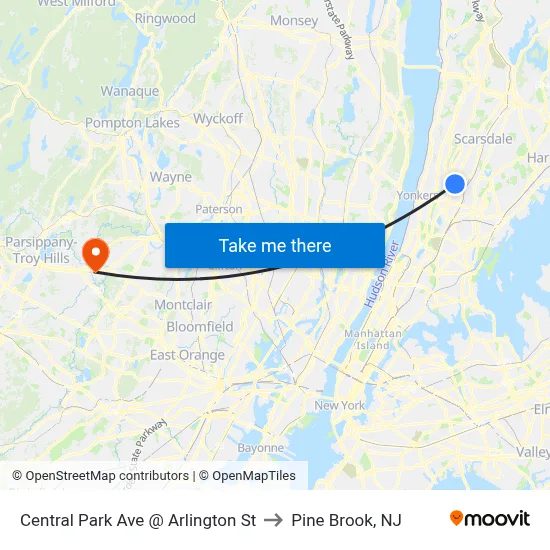 Central Park Ave @ Arlington St to Pine Brook, NJ map