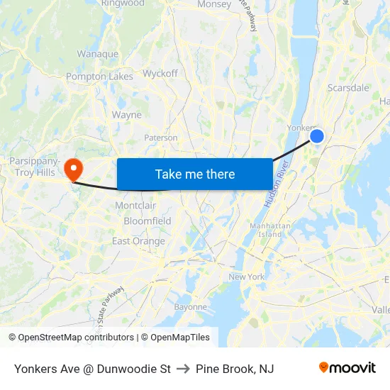 Yonkers Ave @ Dunwoodie St to Pine Brook, NJ map
