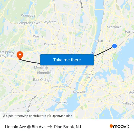 Lincoln Ave @ 5th Ave to Pine Brook, NJ map