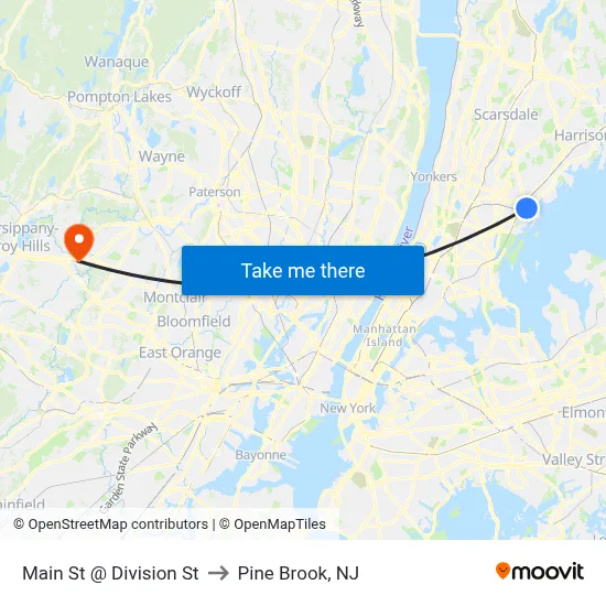 Main St @ Division St to Pine Brook, NJ map