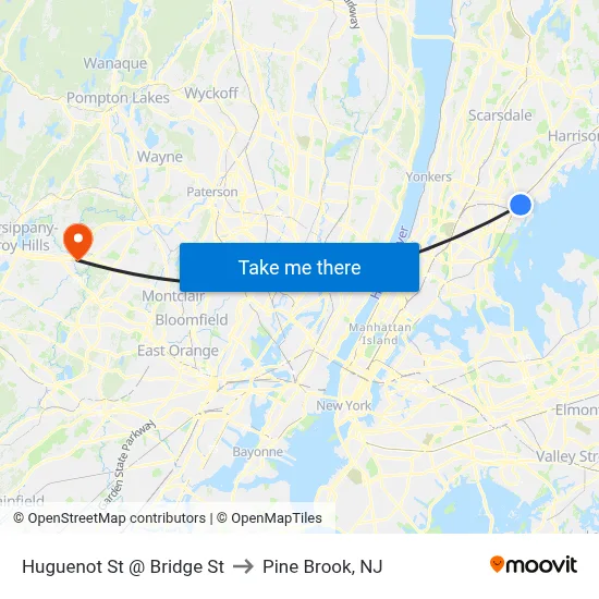 Huguenot St @ Bridge St to Pine Brook, NJ map