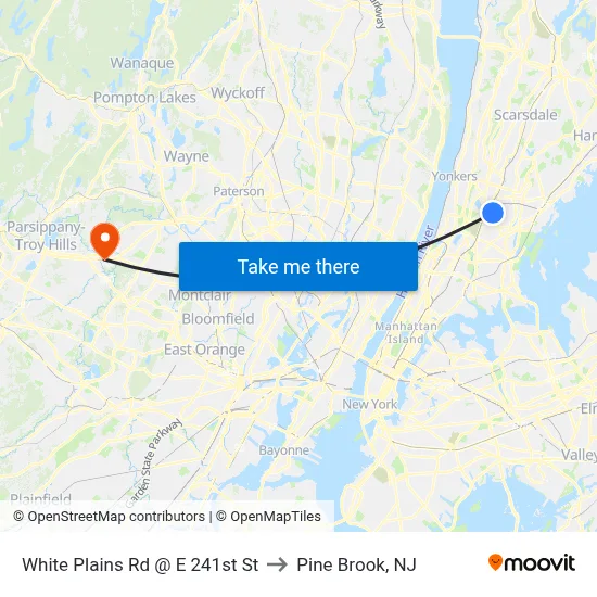 White Plains Rd @ E 241st St to Pine Brook, NJ map
