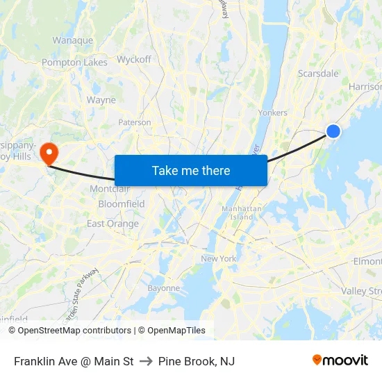 Franklin Ave @ Main St to Pine Brook, NJ map