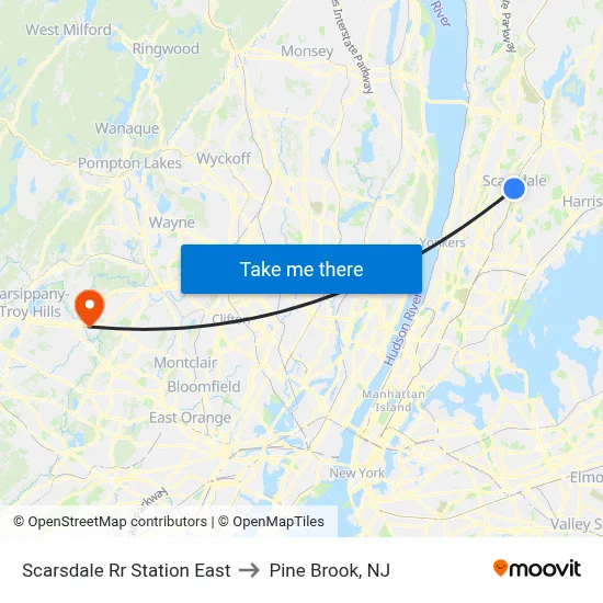 Scarsdale Rr Station East to Pine Brook, NJ map