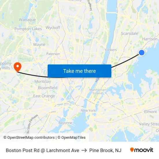 Boston Post Rd @ Larchmont Ave to Pine Brook, NJ map