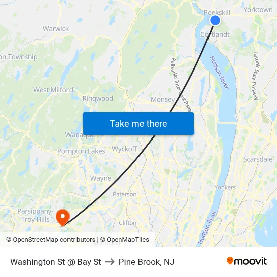 Washington St @ Bay St to Pine Brook, NJ map