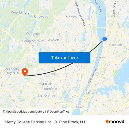Mercy College Parking Lot to Pine Brook, NJ map