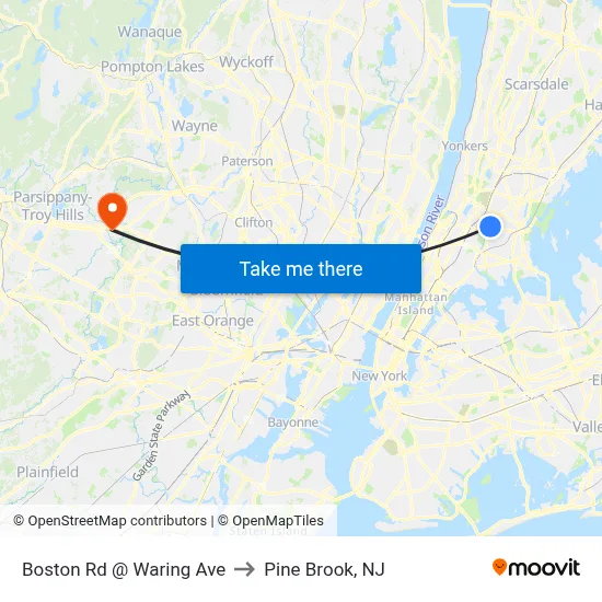 Boston Rd @ Waring Ave to Pine Brook, NJ map