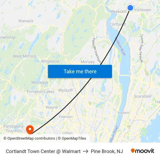 Cortlandt Town Center @ Walmart to Pine Brook, NJ map