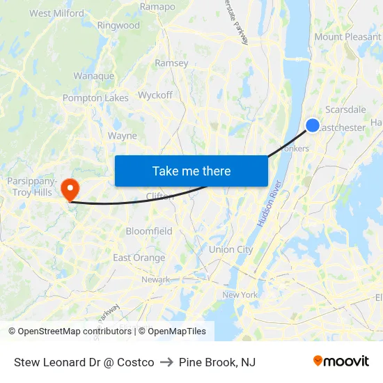 Stew Leonard Dr @ Costco to Pine Brook, NJ map