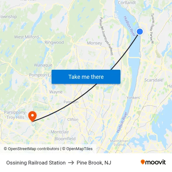 Ossining Railroad Station to Pine Brook, NJ map