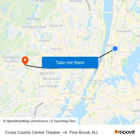 Cross County Center Theater to Pine Brook, NJ map