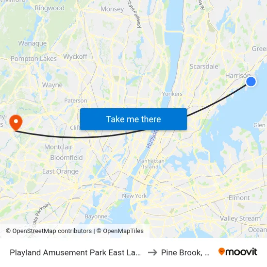 Playland Amusement Park East Lane to Pine Brook, NJ map