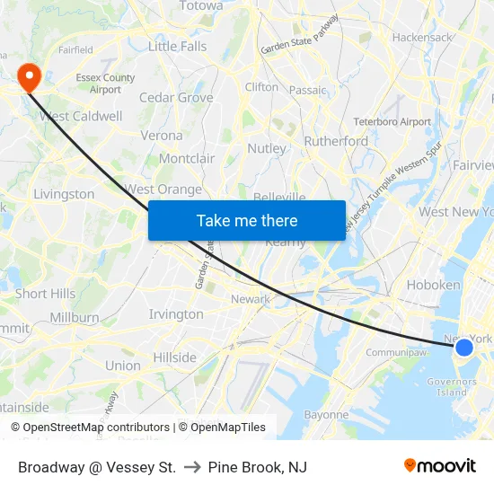 Broadway @ Vessey St. to Pine Brook, NJ map