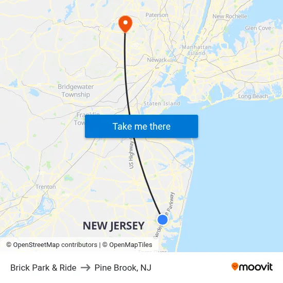 Brick Park & Ride to Pine Brook, NJ map