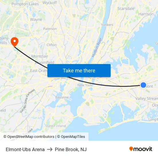 Elmont-Ubs Arena to Pine Brook, NJ map