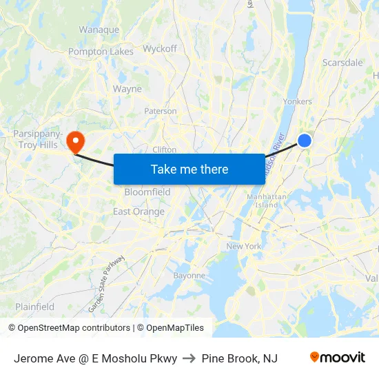 Jerome Ave @ E Mosholu Pkwy to Pine Brook, NJ map