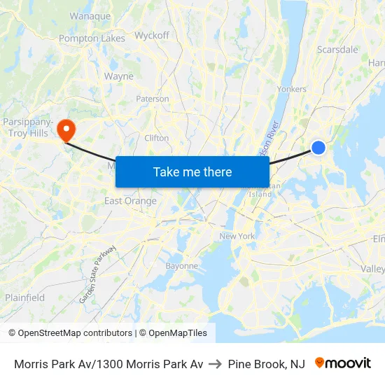 Morris Park Av/1300 Morris Park Av to Pine Brook, NJ map