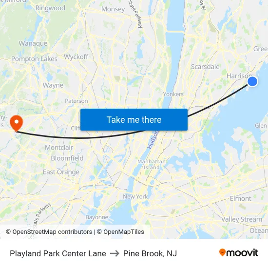 Playland Park Center Lane to Pine Brook, NJ map